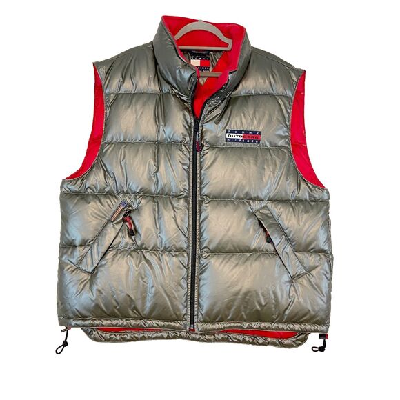 90s Tommy Hilfiger Puffer Vest Outdoor Series 2 Mens XXL Silver Hip Hop Urban - Picture 1 of 7